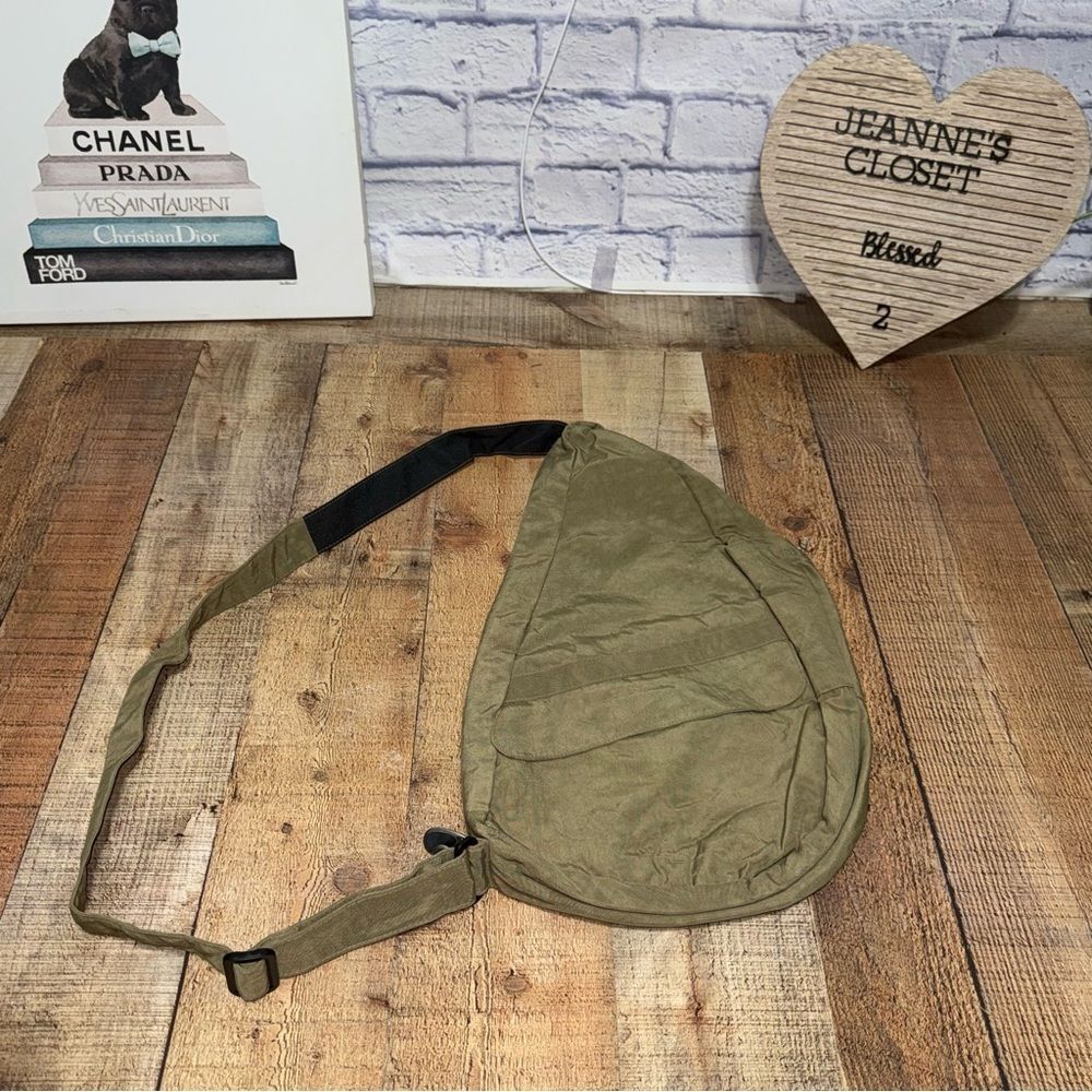 AMERIBAG Large 18” Healthy Back Sling Bag Backpack Olive tan Nylon